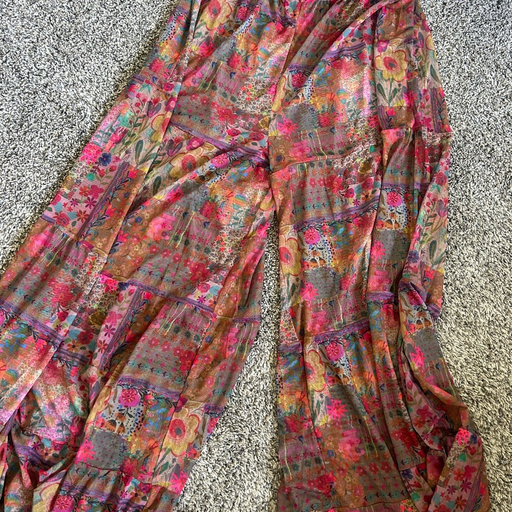 NATURAL LIFE Colorful Floral Wide Leg Pants